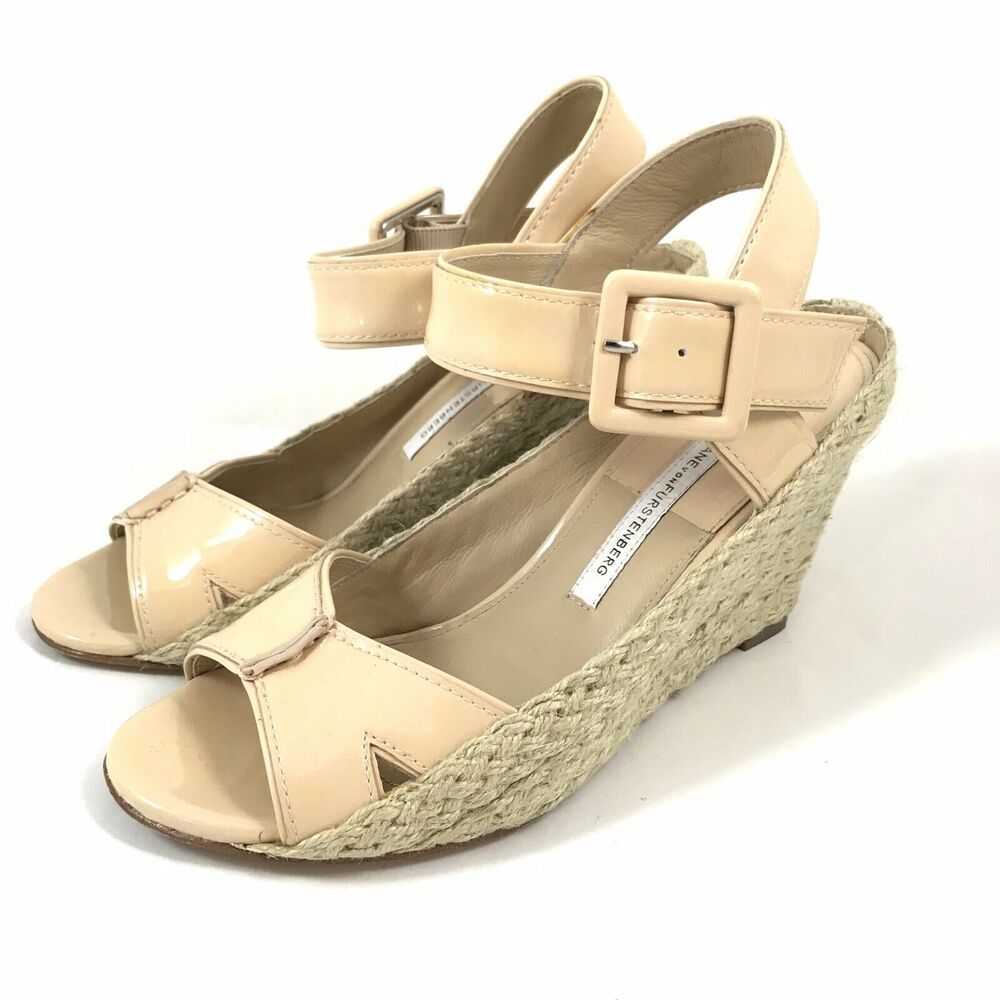 Diane Von Furstenberg Sudan‎ Espradrille Wedge Sandals Patent Shoes Size 6.5M